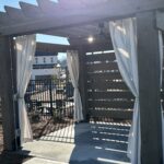 Tab-top cabana curtains in Sunbrella® fabric, color: “Bliss Linen”